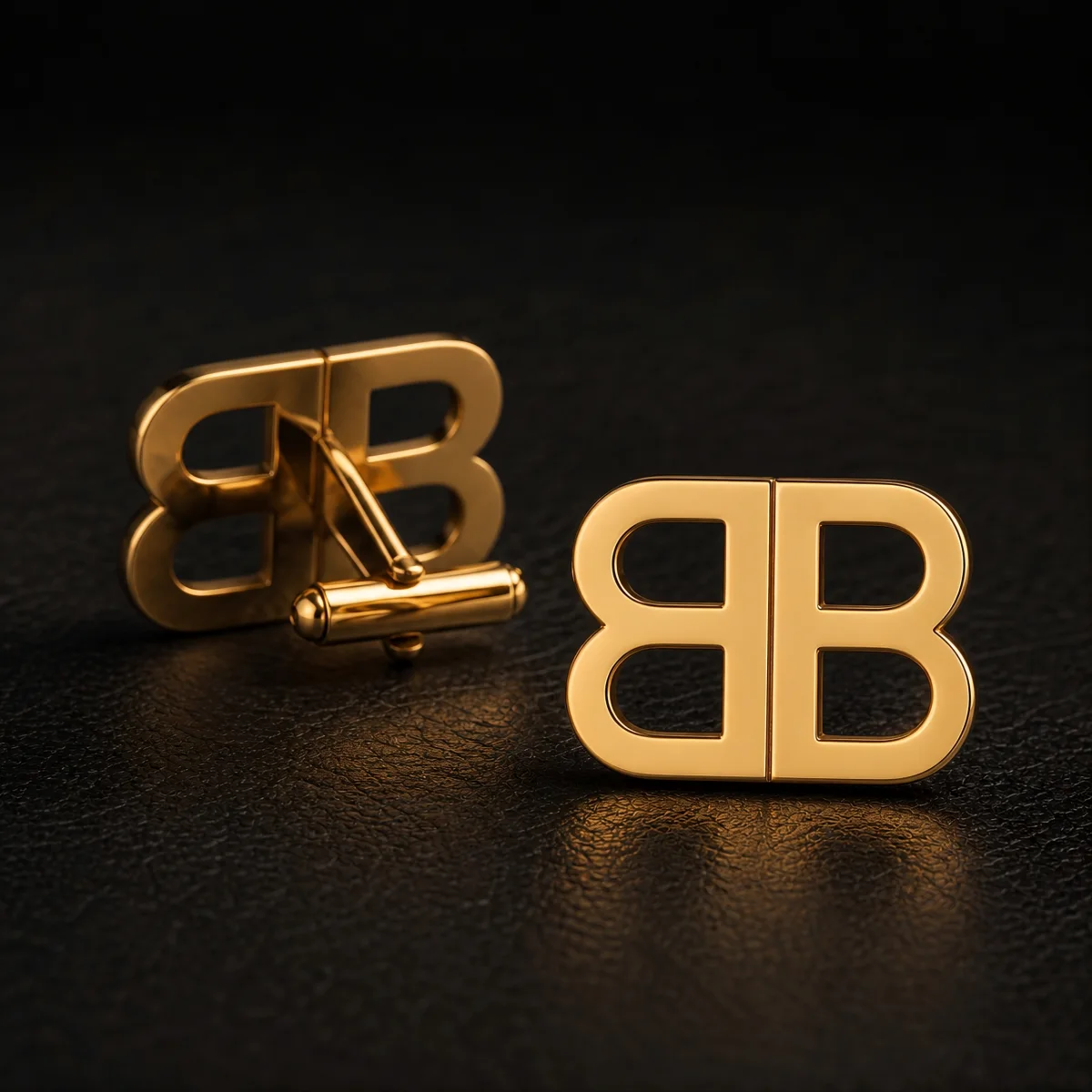 House Object 02, a pair of gold mirrored-B cufflinks